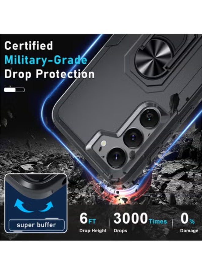 Samsung Galaxy S23 Plus Case,Heavy Duty Shockproof Full Body Protective Cover Built in Rotatable Metal Ring Holder Kickstand,Black Matte - Image 4